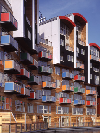 Millennium Village Phase 1A, Greenwich London, Wooden Exterior And Colourful Balconies by Charlotte Wood Pricing Limited Edition Print image