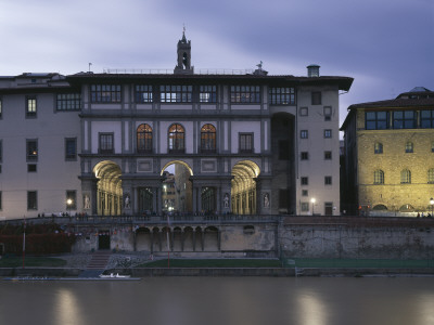 Vasari Facade Of The Uffizi Gallery, Florence, Tuscany, Exterior At Dusk by Colin Dixon Pricing Limited Edition Print image