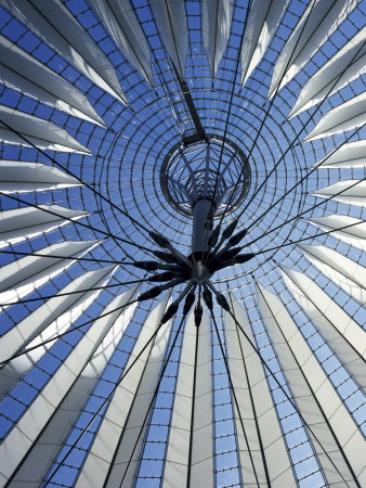 Sony Center, Berlin, 1993-2000, Sunshading Sails In Glass Ceiling, Architect: Murphy Jahn by John Edward Linden Pricing Limited Edition Print image