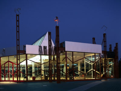 Kragstuhlmuseum, Lauenforde, 1985-1993, Exterior At Night, Architect: Peter Smithson by Morley Von Sternberg Pricing Limited Edition Print image