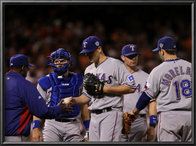 Texas Rangers V San Francisco Giants, Game 2: Darren O'day, Ron Washington by Justin Sullivan Pricing Limited Edition Print image