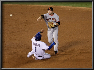 San Francisco Giants V Texas Rangers, Game 4: Elvis Andrus,Freddy Sanchez by Stephen Dunn Pricing Limited Edition Print image