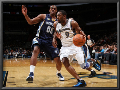 Memphis Grizzlies V Washington Wizards: Gilbert Arenas And Darrell Arthur by Ned Dishman Pricing Limited Edition Print image