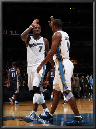 Memphis Grizzlies V Washington Wizards: Andray Blatche And Gilbert Arenas by Ned Dishman Pricing Limited Edition Print image