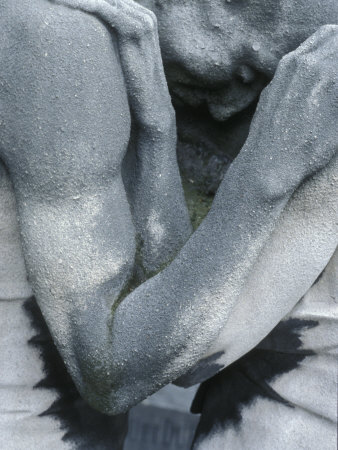 Close View Of A Statue Of A Sorrowful Embrace, Pere Lachaise Cemetery by Stephen Sharnoff Pricing Limited Edition Print image