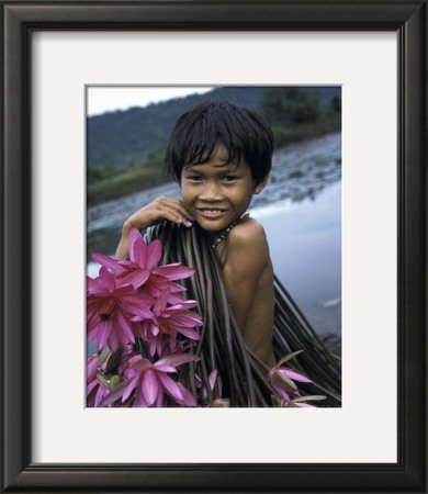 Cambodian Boy, Harvesting Water Lilies by Russel Young Pricing Limited Edition Print image
