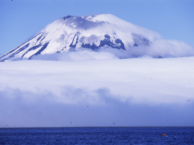 Amukta Island With Volcano, With Northern Fulmars In Flight Below, Aleutian Islands, Alaska, Usa by Pete Oxford Pricing Limited Edition Print image