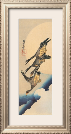 Three Wild Geese Flying Across The Moon by Ando Hiroshige Pricing Limited Edition Print image