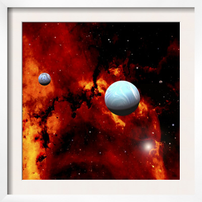 Among Swirling Clouds Of Dust And Gas, Three New Water Worlds Emerge Out Of This Cosmic Maelstrom by Stocktrek Images Pricing Limited Edition Print image