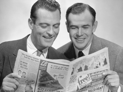 Two Businessmen Reading Newspaper by George Marks Pricing Limited Edition Print image