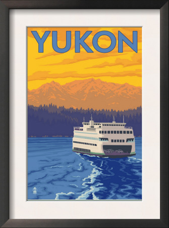 Yukon, Canada - Ferry And Mountains, C.2009 by Lantern Press Pricing Limited Edition Print image