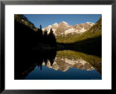 Sunrise At The Maroon Bells, Two Peaks Over 14,000' Are Popular Sites, Colorado by Michael S. Lewis Pricing Limited Edition Print image