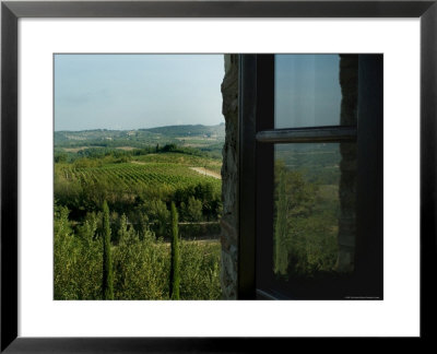 Vineyards Of Chianti Viewed Through And Reflected Upon An Open Window, Tuscany, Italy by Todd Gipstein Pricing Limited Edition Print image
