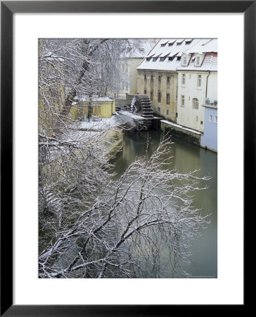 Snow-Covered Certovka Canal And Water Wheel At Kampa Island, Czech Republic, Europe by Richard Nebesky Pricing Limited Edition Print image