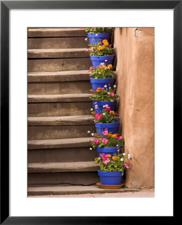 Staircase Decorated With Flower Pots, Santa Fe, New Mexico by Nancy & Steve Ross Pricing Limited Edition Print image