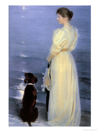 Summer Evening At Skagen, The Artist's Wife With A Dog On The Beach, 1892 by Peder Severin Kroyer Pricing Limited Edition Print image