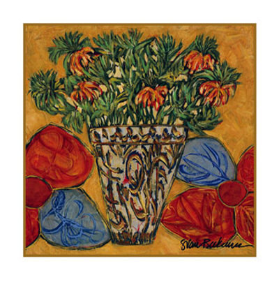 Orange Flowers In Vase by Sarah Van Beckum Pricing Limited Edition Print image