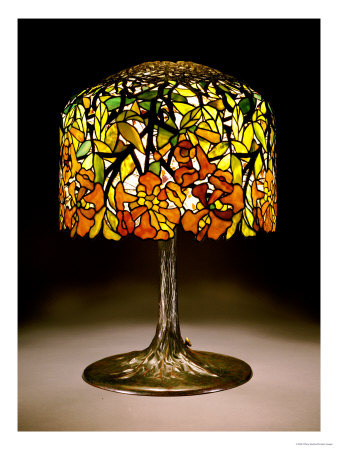 A Trumpet Creeper Leaded Glass And Bronze Table Lamp by Tiffany Studios Pricing Limited Edition Print image