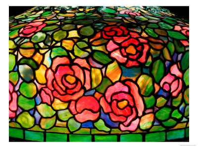 Detail From A Fine Rosebush Leaded Glass And Bronze Table Lamp by Tiffany Studios Pricing Limited Edition Print image