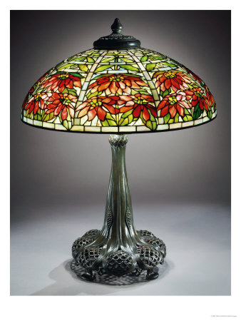 Double Poinsettia Leaded Glass And Bronze Table Lamp by Tiffany Studios Pricing Limited Edition Print image