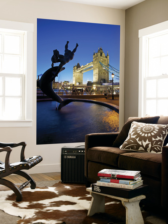 Girl And Dolphin And Tower Bridge, London, England by Neil Farrin Pricing Limited Edition Print image