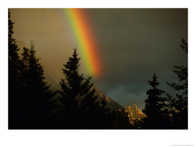 Rainbow From Evening Thunderstorm Over Mount Rundle by Raymond Gehman Pricing Limited Edition Print image