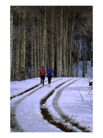 Women Jogging In A Wintery Park City, Park City, Utah, Usa by Cheyenne Rouse Pricing Limited Edition Print image