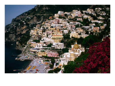 Domed Church Of Santa Maria Dell'asunta In Foreground With Village Behind, Positano, Italy by Jonathan Smith Pricing Limited Edition Print image