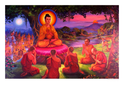Mural In The Shwedagon Depicting Buddha's First Sermon, Yangon, Myanmar (Burma) by Anders Blomqvist Pricing Limited Edition Print image