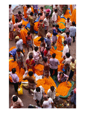 Vendors And Customers At Flower Market, Below Howrah Bridge, Kolkata, India by Richard I'anson Pricing Limited Edition Print image