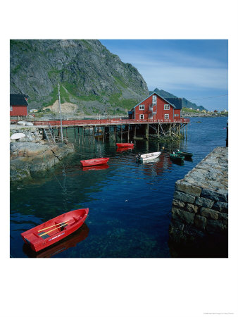 Building On Pier And Boats On Tinnsjo Lake, Norway by Harry Parsons Pricing Limited Edition Print image