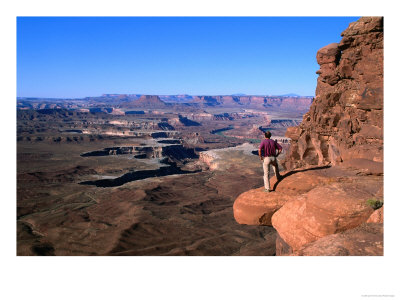 Man Looking Over Canyon From Green River Overlook, Island In The Sky, Canyonlands National Park by John Elk Iii Pricing Limited Edition Print image