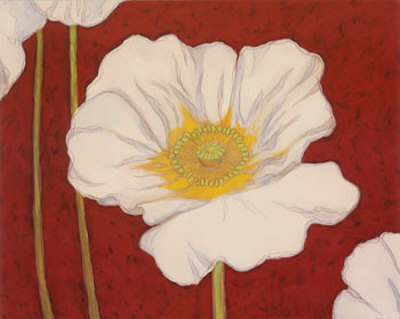White Poppy On Red by Adam Guan Pricing Limited Edition Print image