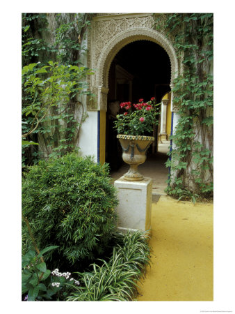 Planter And Arched Entrance To Garden In Casa De Pilatos Palace, Sevilla, Spain by John & Lisa Merrill Pricing Limited Edition Print image