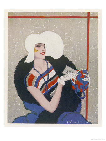 Decorative Lady Slips A Letter Into Her Handbag by E. Harding Pricing Limited Edition Print image