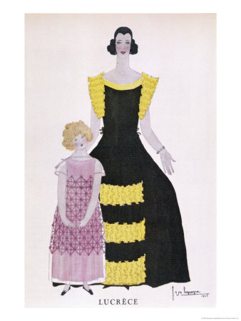 Long Dress With Crinoline Style Skirt Trimmed Entablier And With Deep Capped Sleeves. Girl by Georges Lepape Pricing Limited Edition Print image