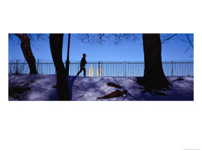 Person Jogging Around Reservoir In Central Park During Winter, New York City, Usa by Corey Wise Pricing Limited Edition Print image