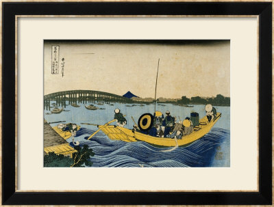View Of The Evening Glow At Ryogoku Bridge From Onmayagashi by Katsushika Hokusai Pricing Limited Edition Print image