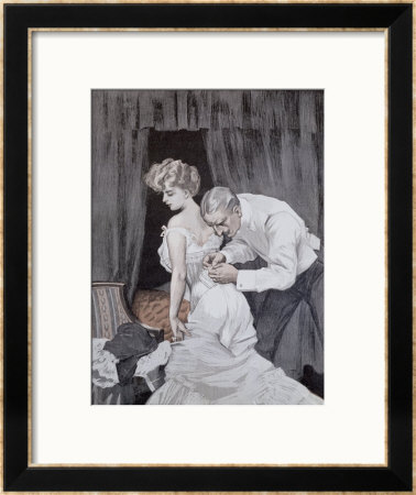 Suspicious Husband Observing The Alteration In The Tying Of His Wife's Corset, 1909 by Ferdinand Van Reznicek Pricing Limited Edition Print image