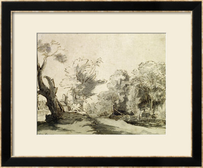 Landscape With A Path, An Almost Dead Tree On The Left And A Footbridge Leading To A Farm by Rembrandt Van Rijn Pricing Limited Edition Print image