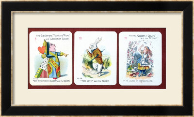 Three Happy Family Cards Depicting Characters From Alice In Wonderland By Lewis Carroll (1832-98) by John Tenniel Pricing Limited Edition Print image