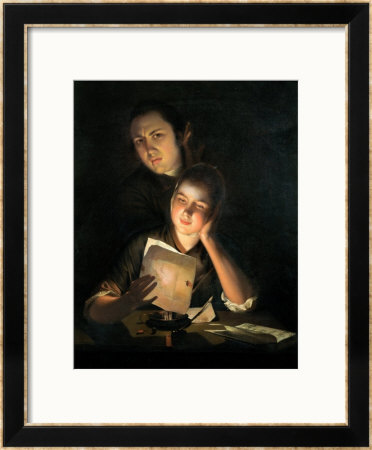 A Girl Reading A Letter By Candlelight, With A Young Man Peering Over Her Shoulder, Circa 1760-2 by Joseph Wright Of Derby Pricing Limited Edition Print image