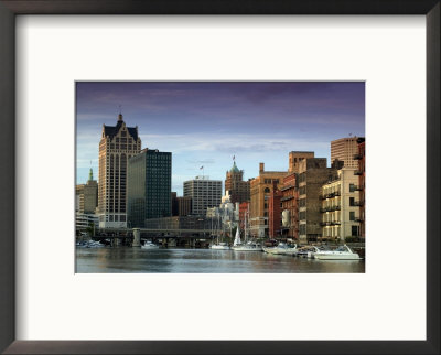 Downtown Milwaukee And Milwaukee River, Wisconsin by Walter Bibikow Pricing Limited Edition Print image
