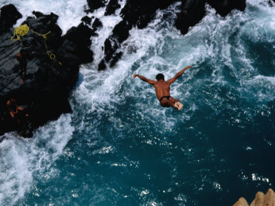 Clavadista (Cliff Diver) Jumping Into Canal, Acapulco, Guerrero, Mexico by John Neubauer Pricing Limited Edition Print image