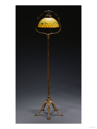 A Dichroic 'Vine Border' Leaded Glass And Gilt-Bronze Floor Lamp by Maurice Bouval Pricing Limited Edition Print image