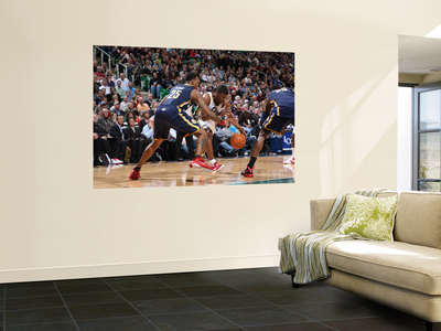 Indiana Pacers V Utah Jazz: Ronnie Price, Brandon Rush And Roy Hibbert by Melissa Majchrzak Pricing Limited Edition Print image