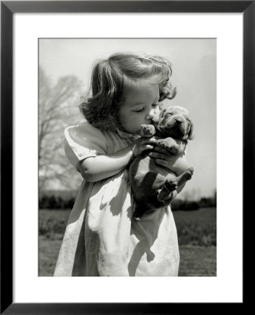 Christina Goldsmith Kissing A Weimaraner Puppy From Her Father's Stock Of Weimaraner Hunting Dogs by Bernard Hoffman Pricing Limited Edition Print image
