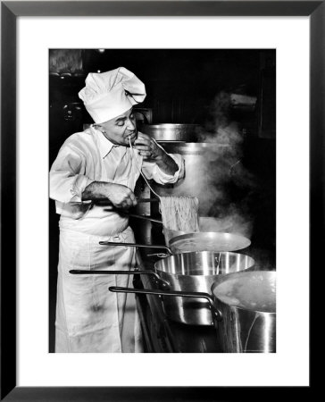 Gene Leone, Taking A Bite Test To Determine Whether The Bo Ling Spaghetti Is Properly Firm by Eliot Elisofon Pricing Limited Edition Print image