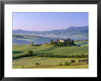 Val D'orcia, Countryside View, Farmhouse And Green Grass And Hills, Tuscany, Italy by Steve Vidler Pricing Limited Edition Print image