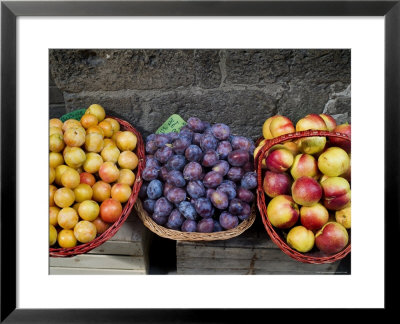Three Baskets Of Colorful Fruit At A Market In Siena, Tuscany, Italy by Todd Gipstein Pricing Limited Edition Print image
